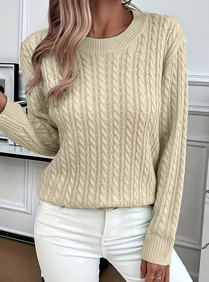 Women's Cable-Knit Relaxed-Fit Crew Neck Knitted Jumper - Khaki