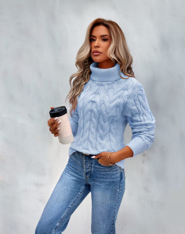 Women's Cable-Knit Turtleneck Jumper - Blue