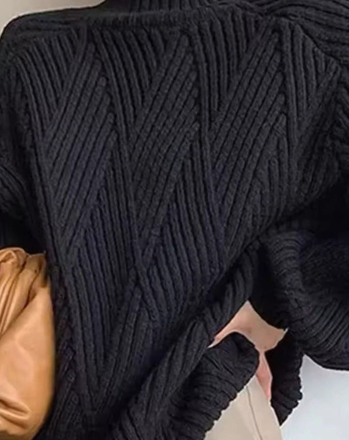 Women's Cable-Knit Turtleneck Jumper Oversized Batwing Sleeve