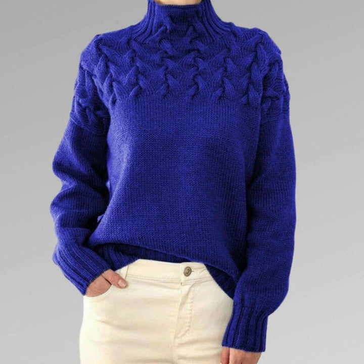 Women's Cable-Knit Turtleneck Jumper Relaxed Fit - Navy Blue