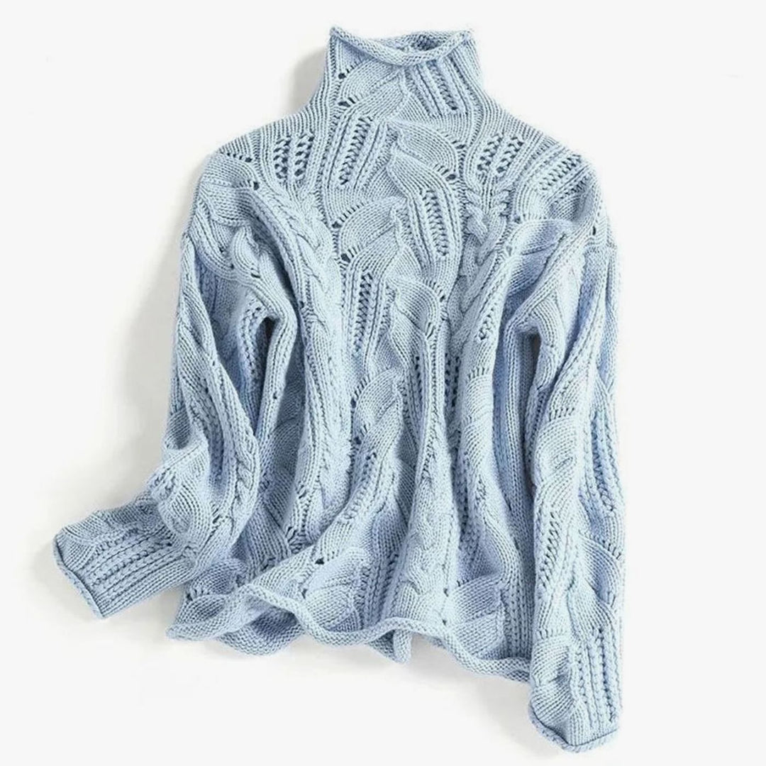 Women's Cable-Knit Turtleneck Loose-Fit Knitted Jumper - Blue