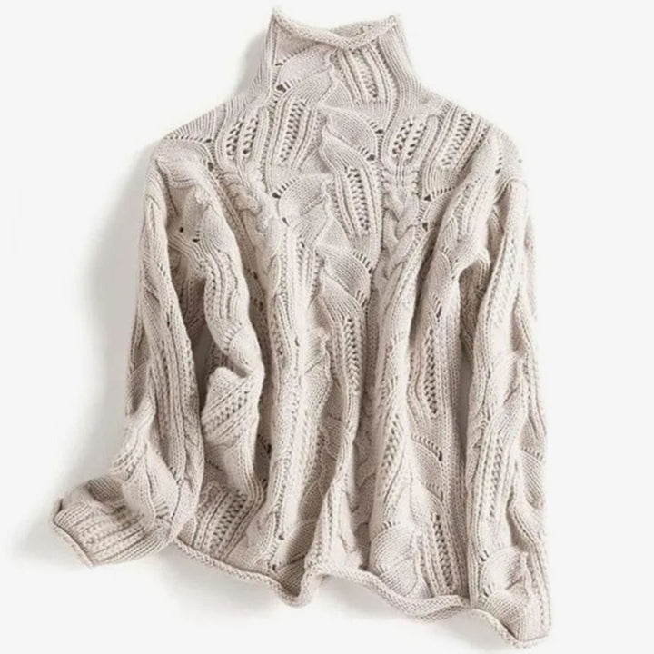 Women's Cable-Knit Turtleneck Loose-Fit Knitted Jumper - Beige