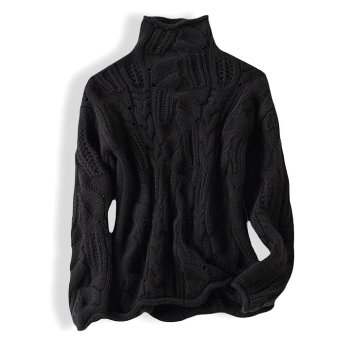 Women's Cable-Knit Turtleneck Loose-Fit Knitted Jumper - Black
