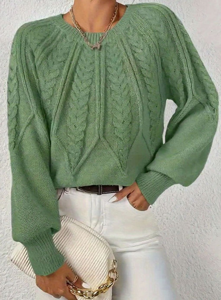Women's Cable Knitted Jumper Relaxed-Fit Round-Neck Pullover