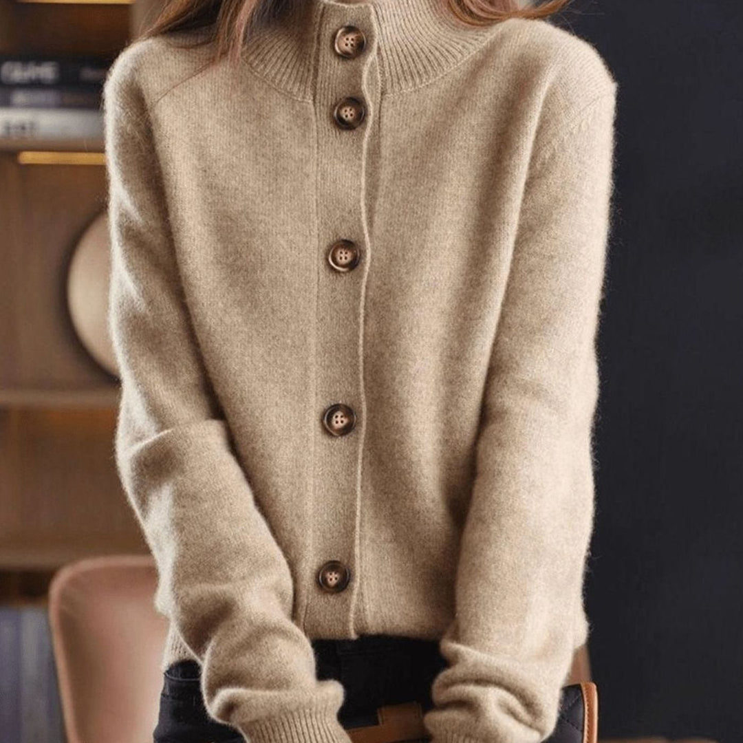 Women's Cashmere Blend Button-Front Knit Cardigan Mock Neck