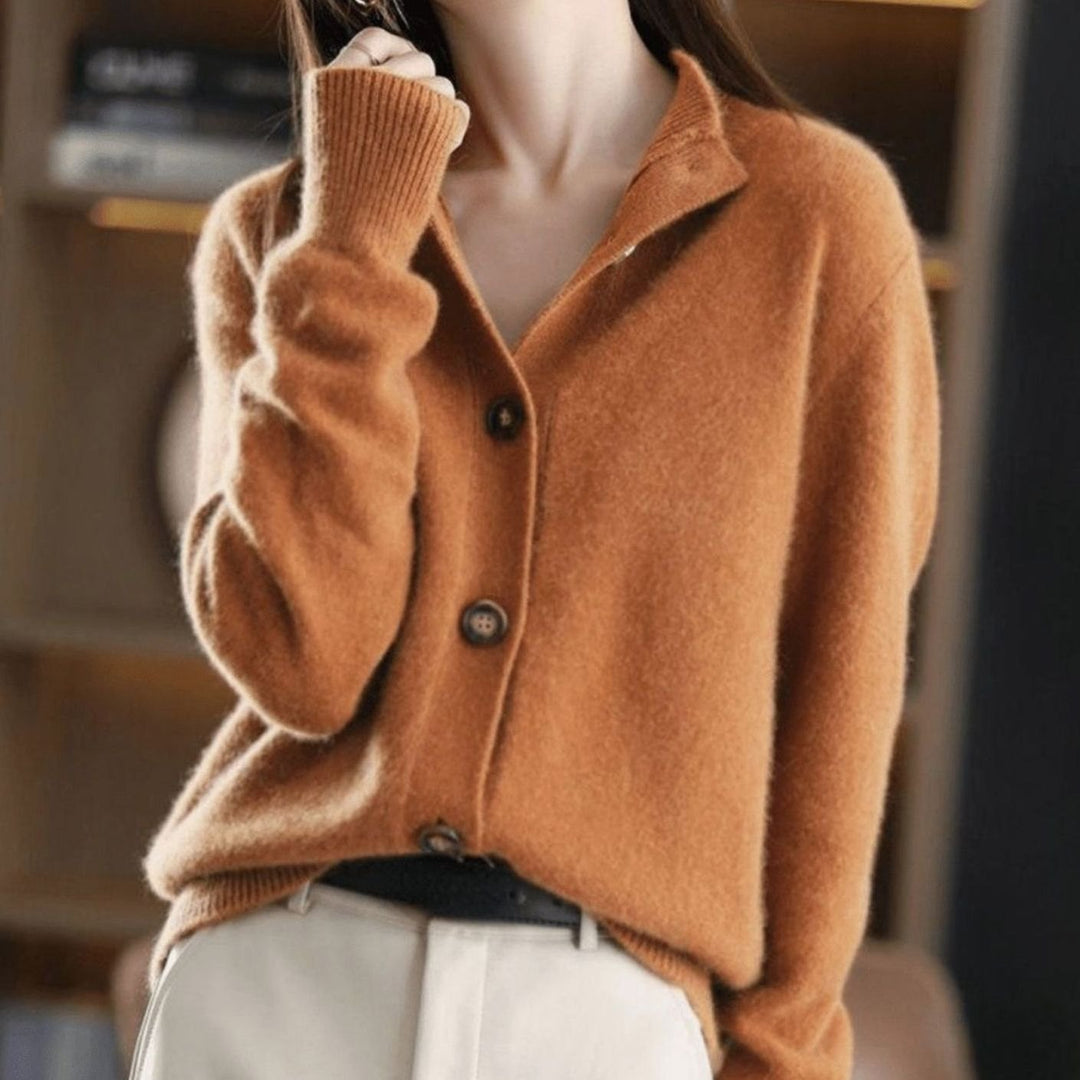 Women's Cashmere Blend Button-Front Knit Cardigan Mock Neck