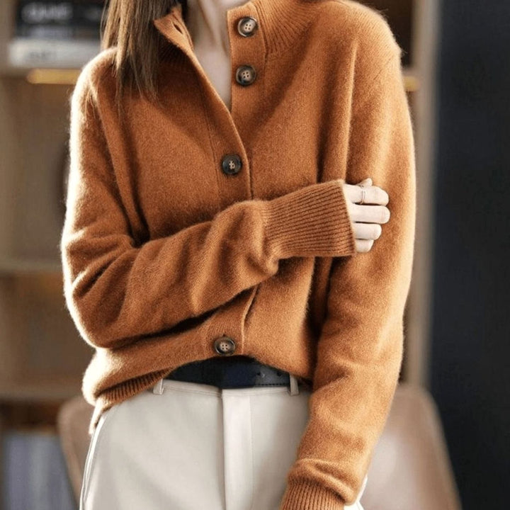 Women's Cashmere Blend Button-Front Knit Cardigan Mock Neck - Orange
