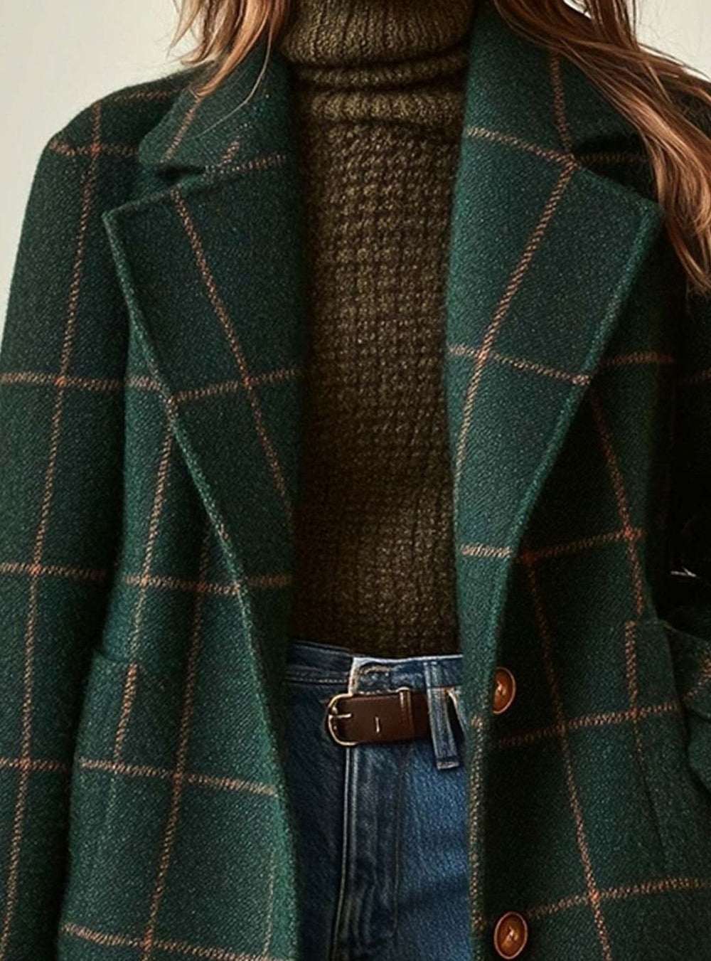 Women's Checked Tweed Wool-Blend Lapel Collar Coat