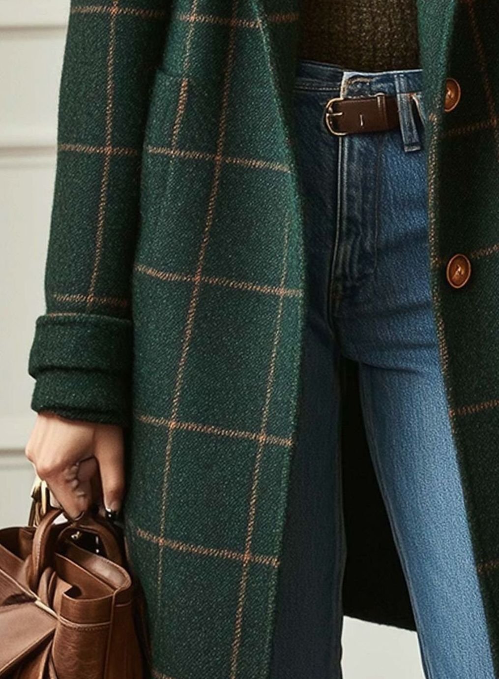 Women's Checked Tweed Wool-Blend Lapel Collar Coat