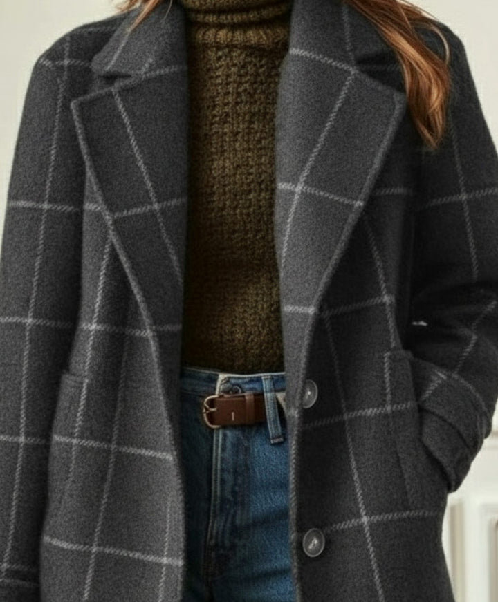 Women's Checked Tweed Wool-Blend Lapel Collar Coat