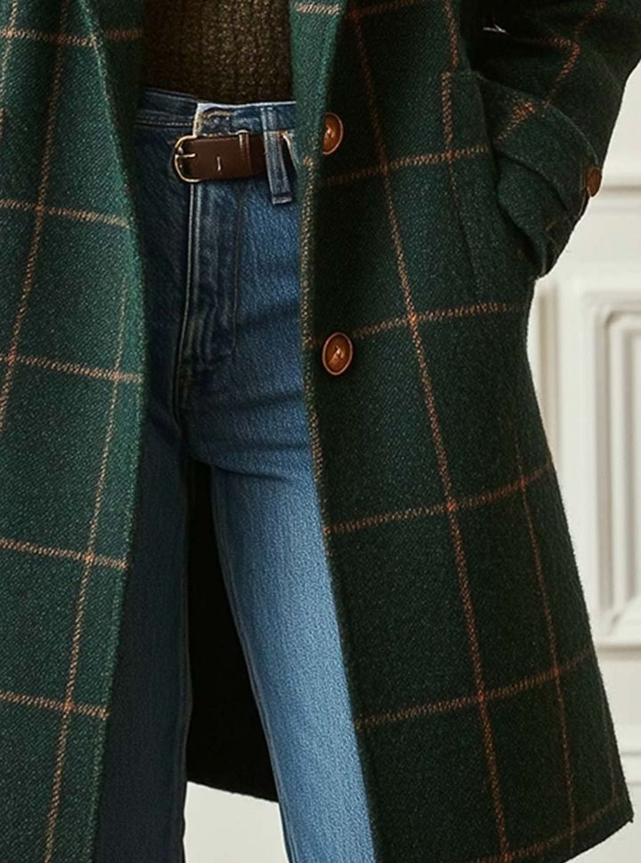 Women's Checked Tweed Wool-Blend Lapel Collar Coat