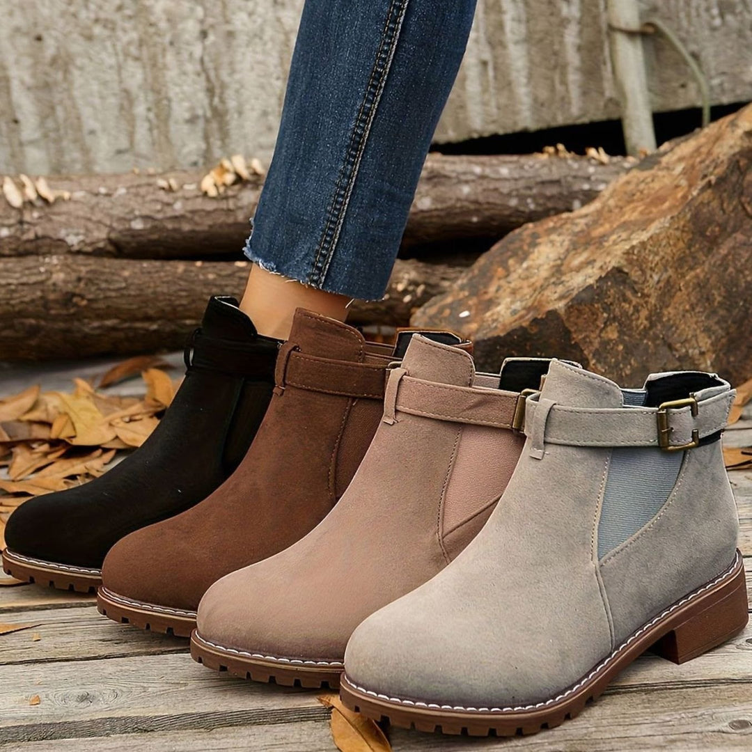 Women's Chelsea Ankle Boots Block Heel Buckle Strap