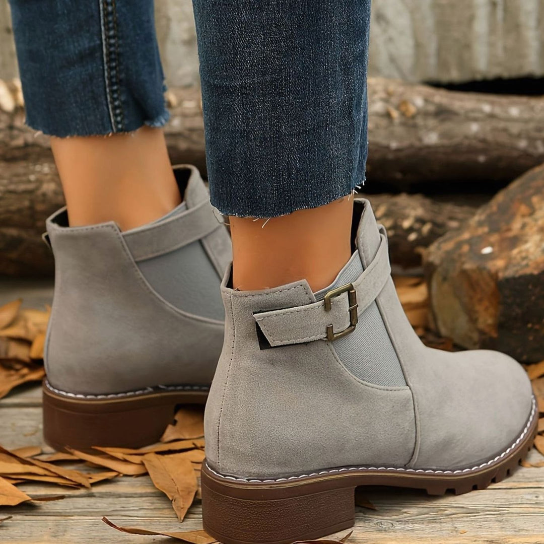 Women's Chelsea Ankle Boots Block Heel Buckle Strap