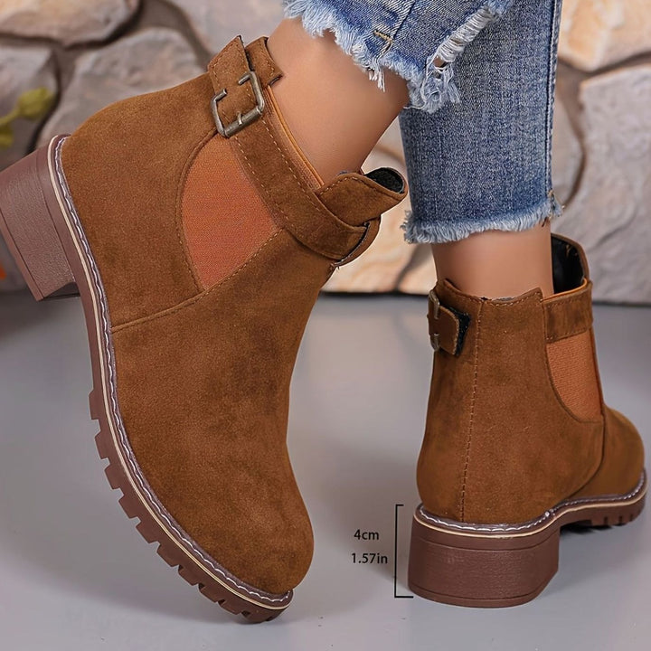 Women's Chelsea Ankle Boots Block Heel Buckle Strap
