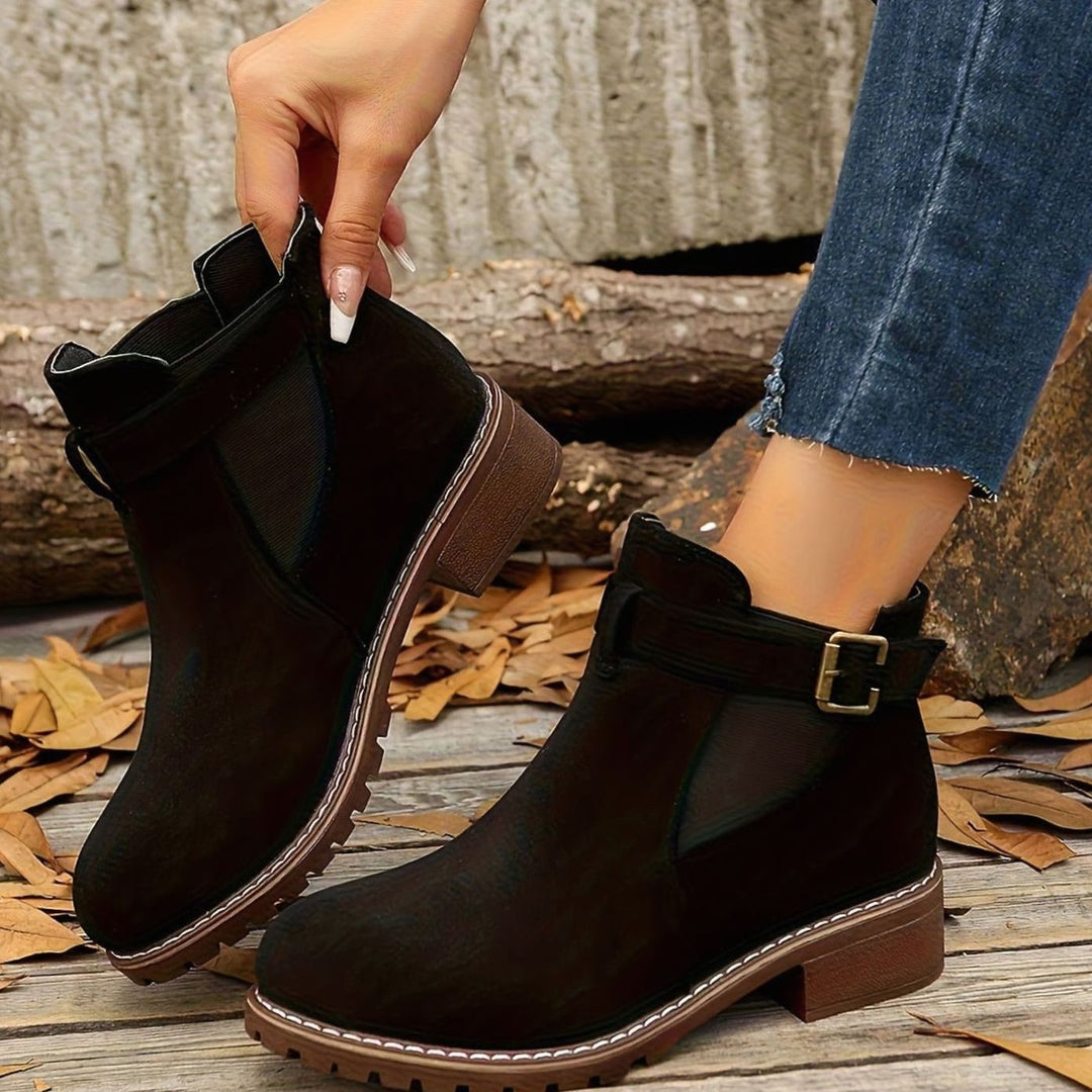 Women's Chelsea Ankle Boots Block Heel Buckle Strap