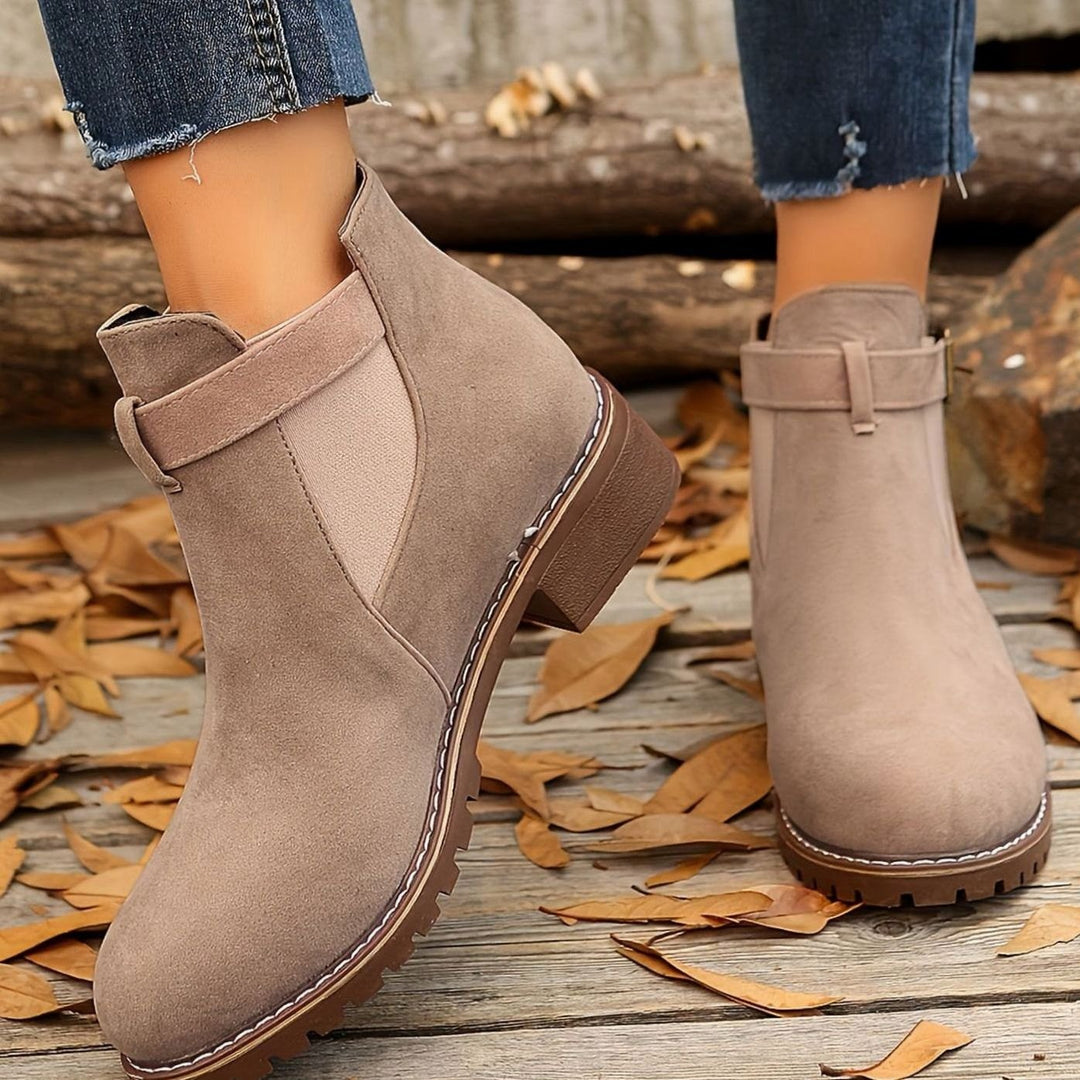 Women's Chelsea Ankle Boots Block Heel Buckle Strap