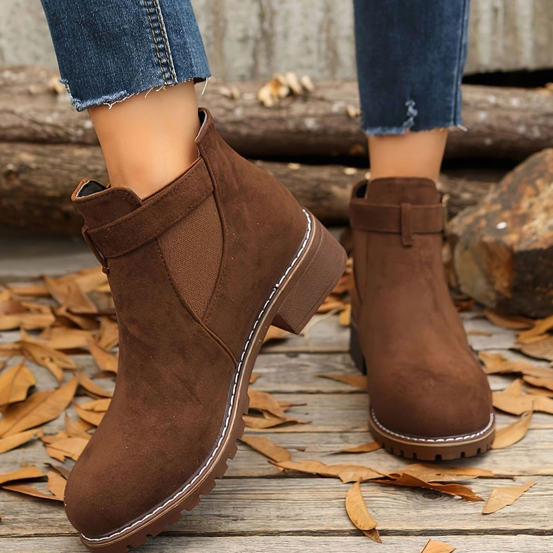 Women's Chelsea Ankle Boots Block Heel Buckle Strap