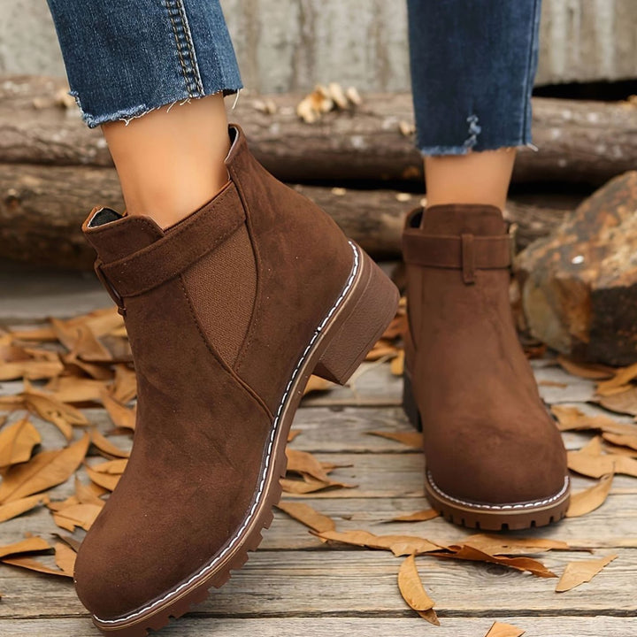 Women's Chelsea Ankle Boots Block Heel Buckle Strap