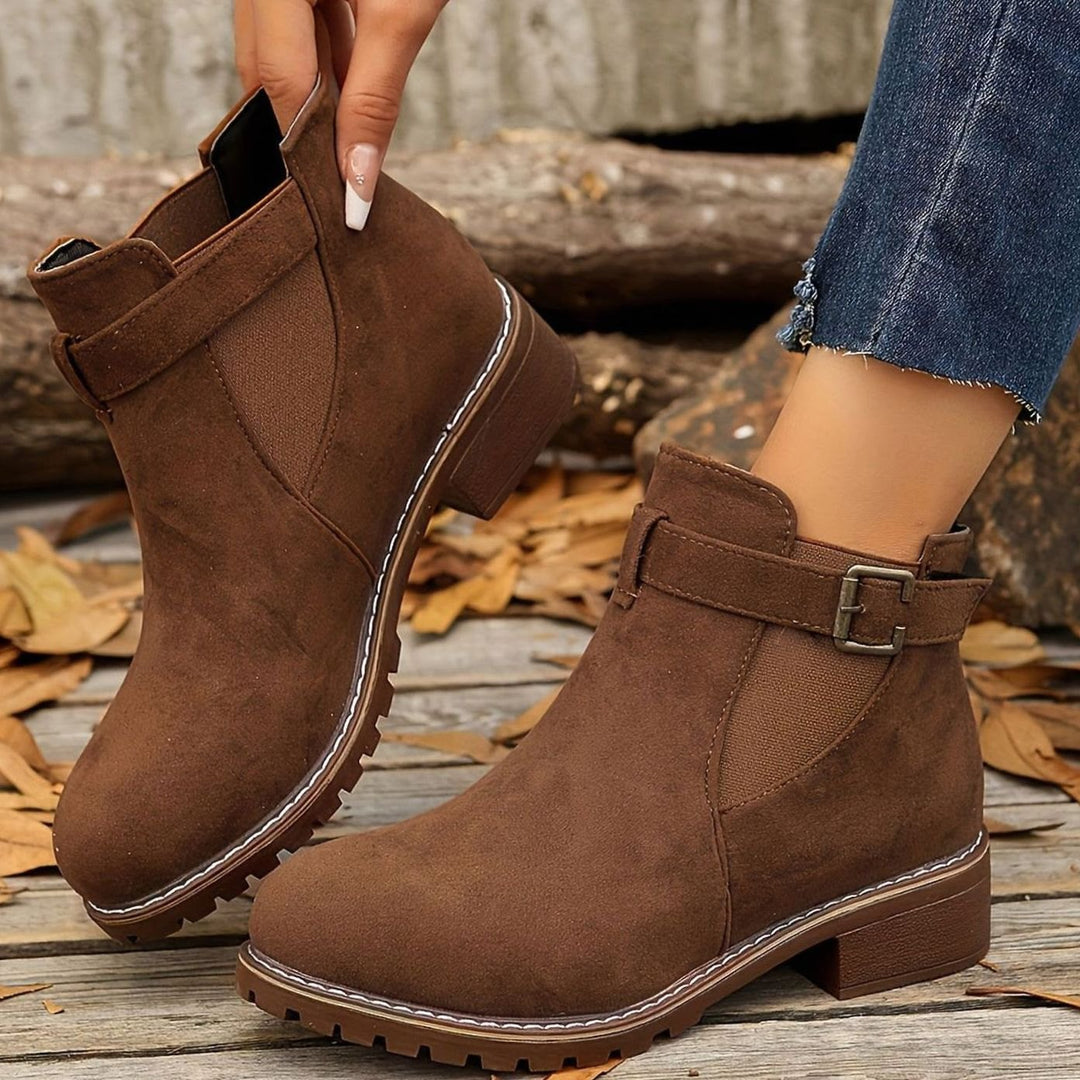 Women's Chelsea Ankle Boots Block Heel Buckle Strap
