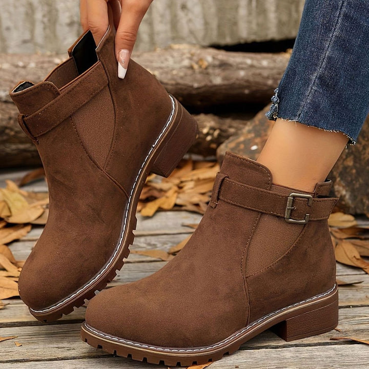 Women's Chelsea Ankle Boots Block Heel Buckle Strap