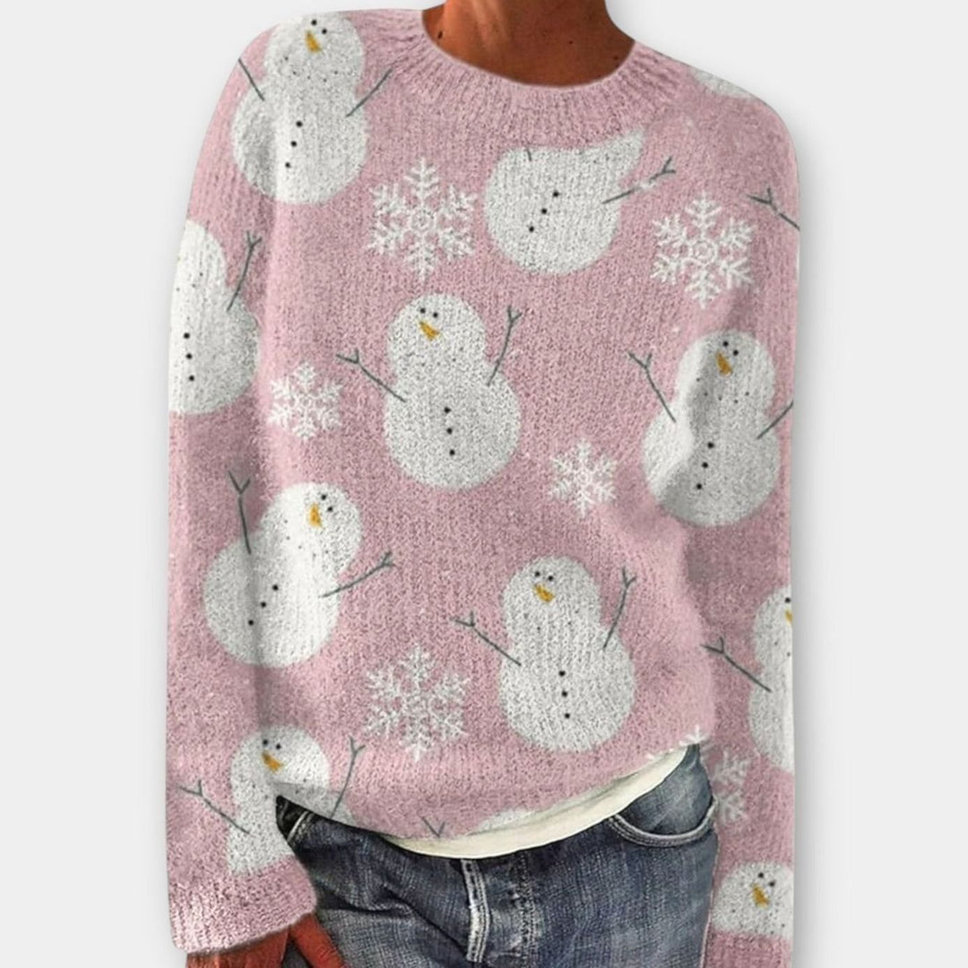 Women's Christmas Reindeer Crew-Neck Knitted Jumper - Pink
