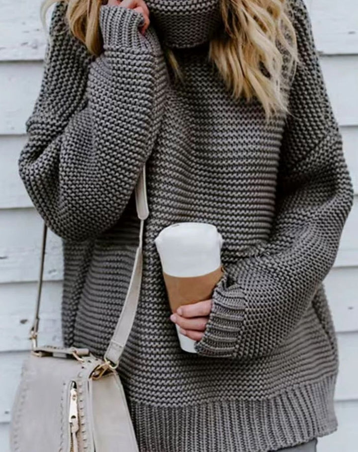 Women's Chunky Knit Oversized Turtleneck Jumper - Grey
