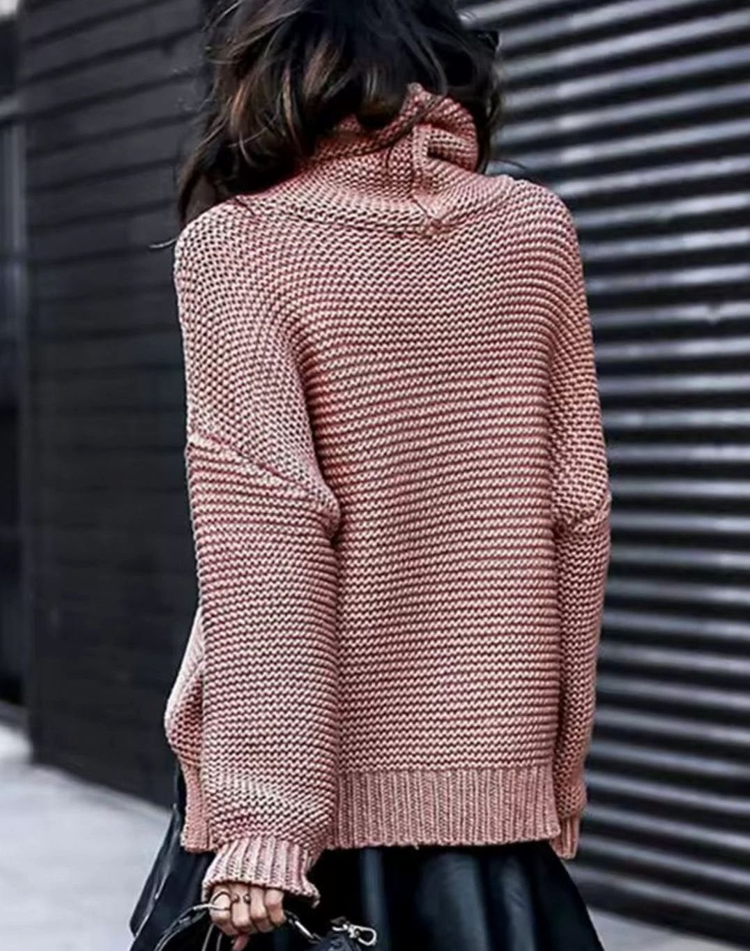 Women's Chunky Knit Oversized Turtleneck Jumper - Khaki