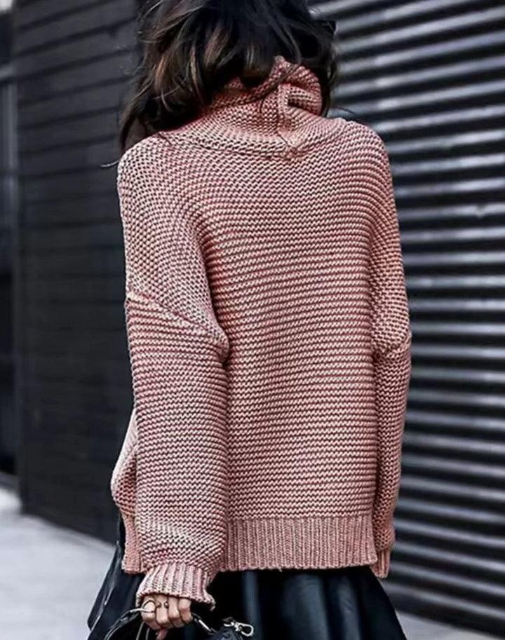 Women's Chunky Knit Oversized Turtleneck Jumper - Khaki