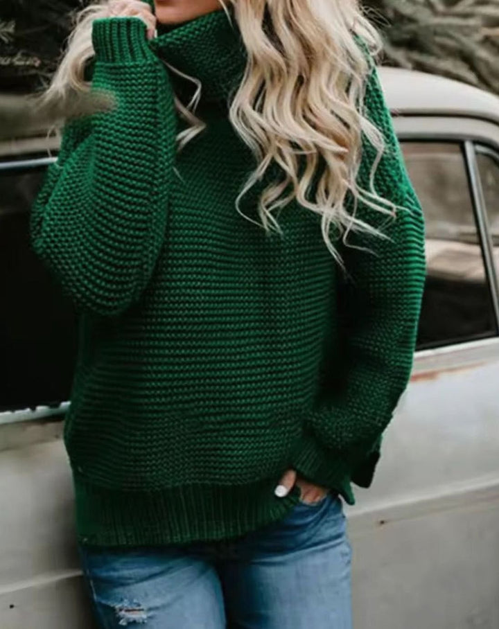 Women's Chunky Knit Oversized Turtleneck Jumper - Green