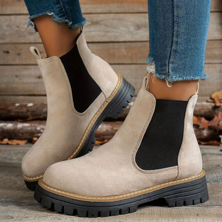 Women's Chunky-Sole Chelsea Slip-On Ankle Boots - Beige
