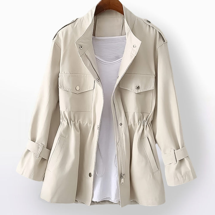 Women's Cinched-Waist Drawstring Trench Coat - Beige