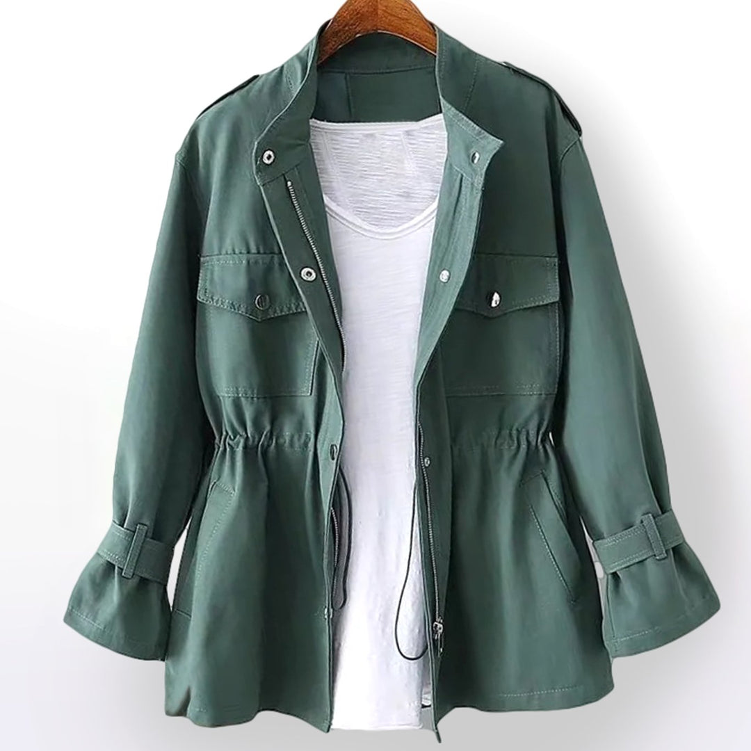 Women's Cinched-Waist Drawstring Trench Coat - Green