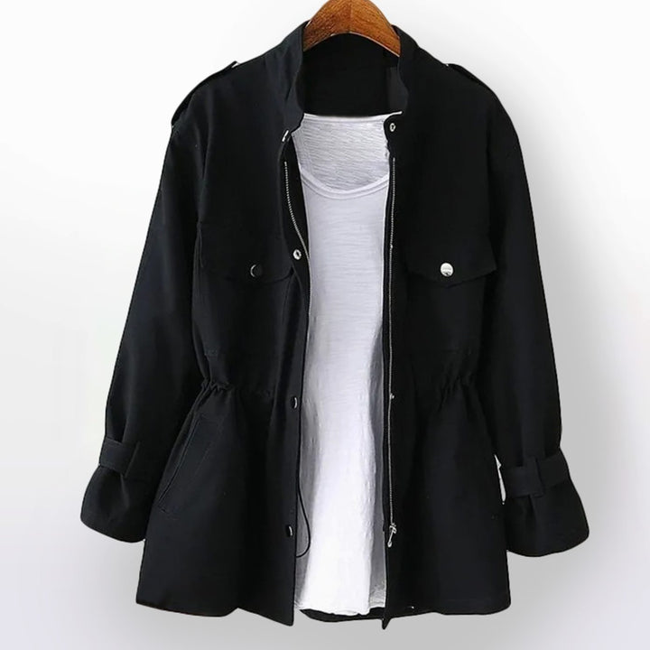 Women's Cinched-Waist Drawstring Trench Coat - Black
