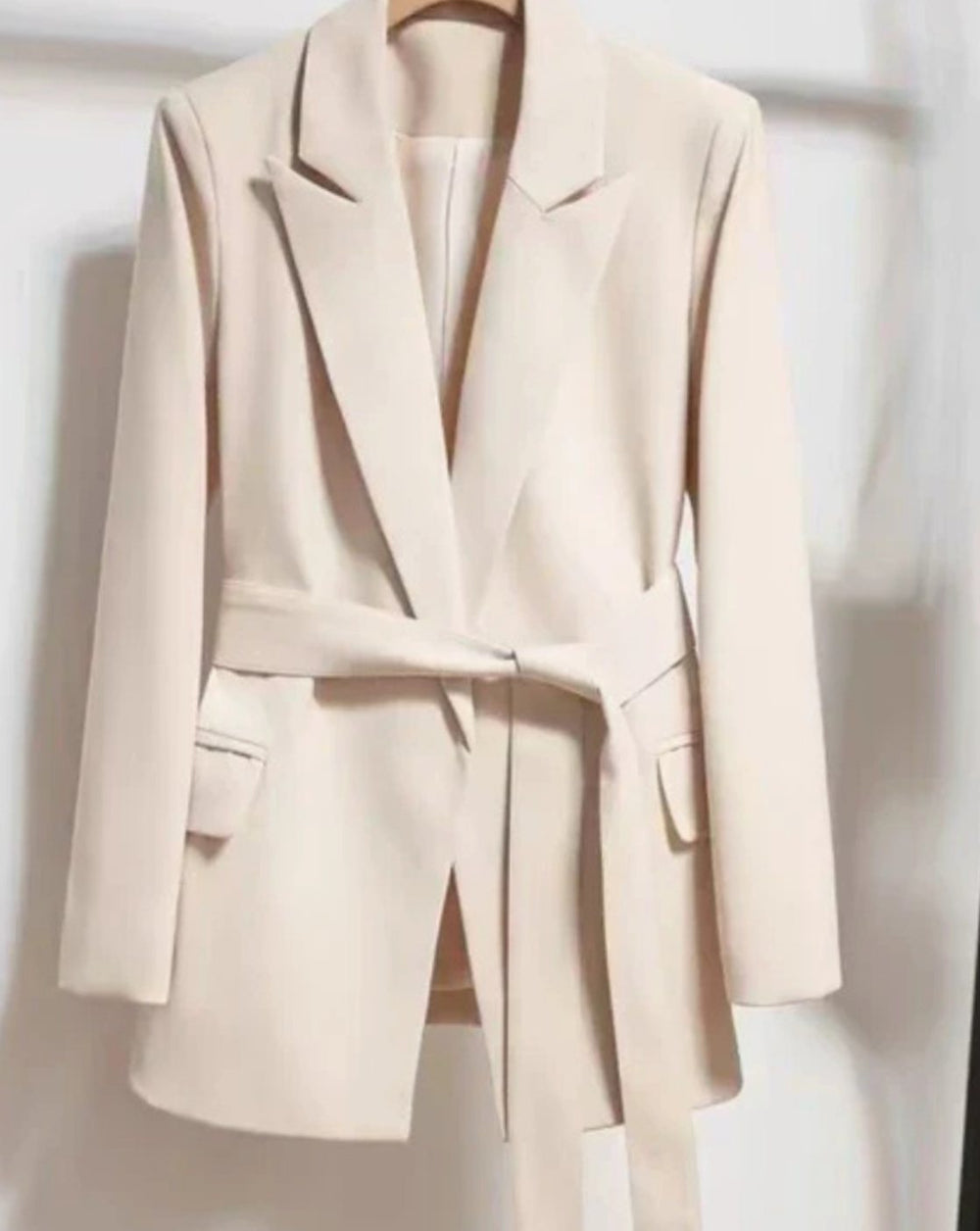 Women's Classic Belted Blazer-Style Trench Coat, Black - Beige