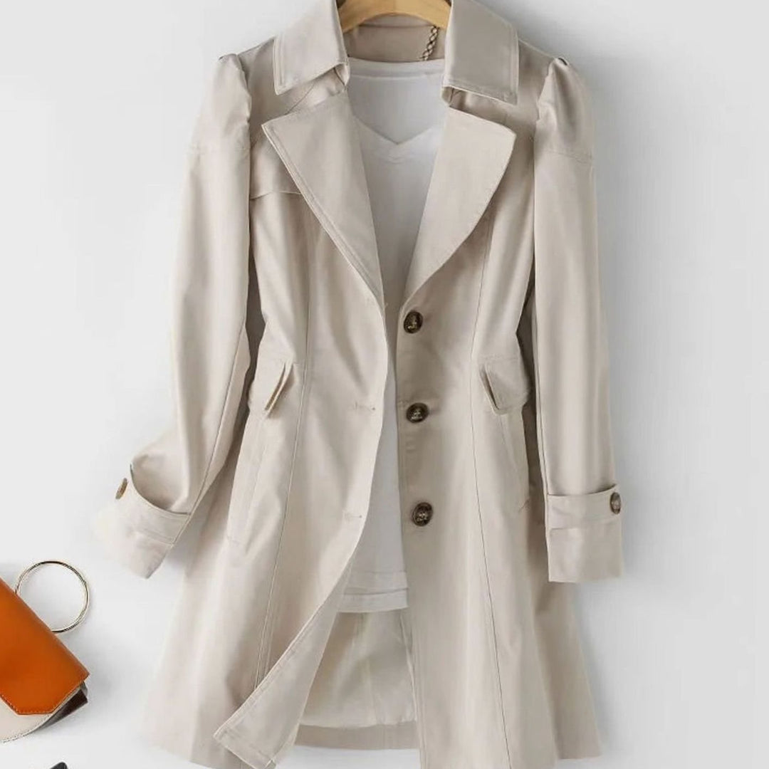 Women's Classic Belted Single-Breasted Mid-Length Trench Coat - Beige