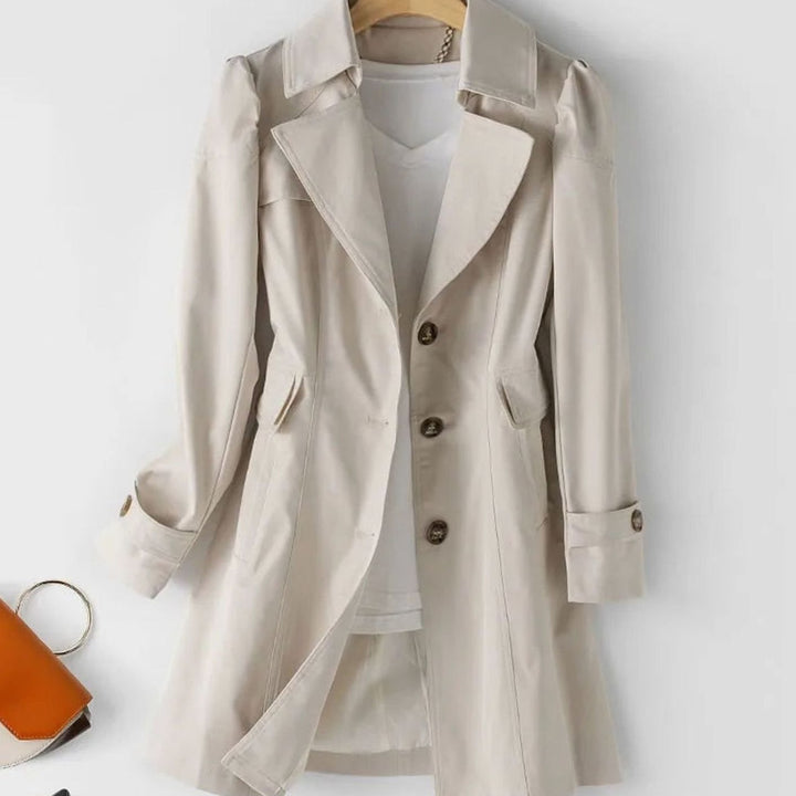 Women's Classic Belted Single-Breasted Mid-Length Trench Coat - Beige