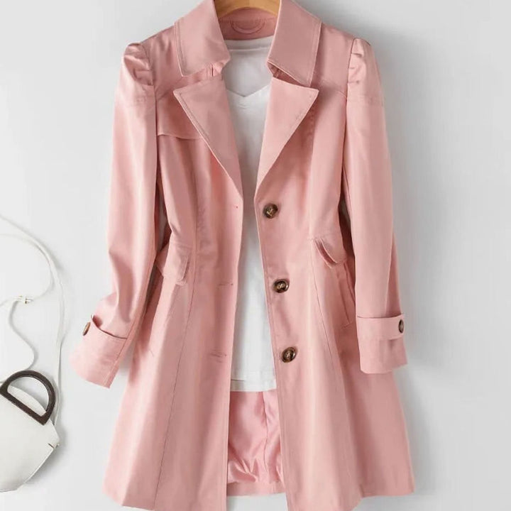 Women's Classic Belted Single-Breasted Mid-Length Trench Coat - Pink