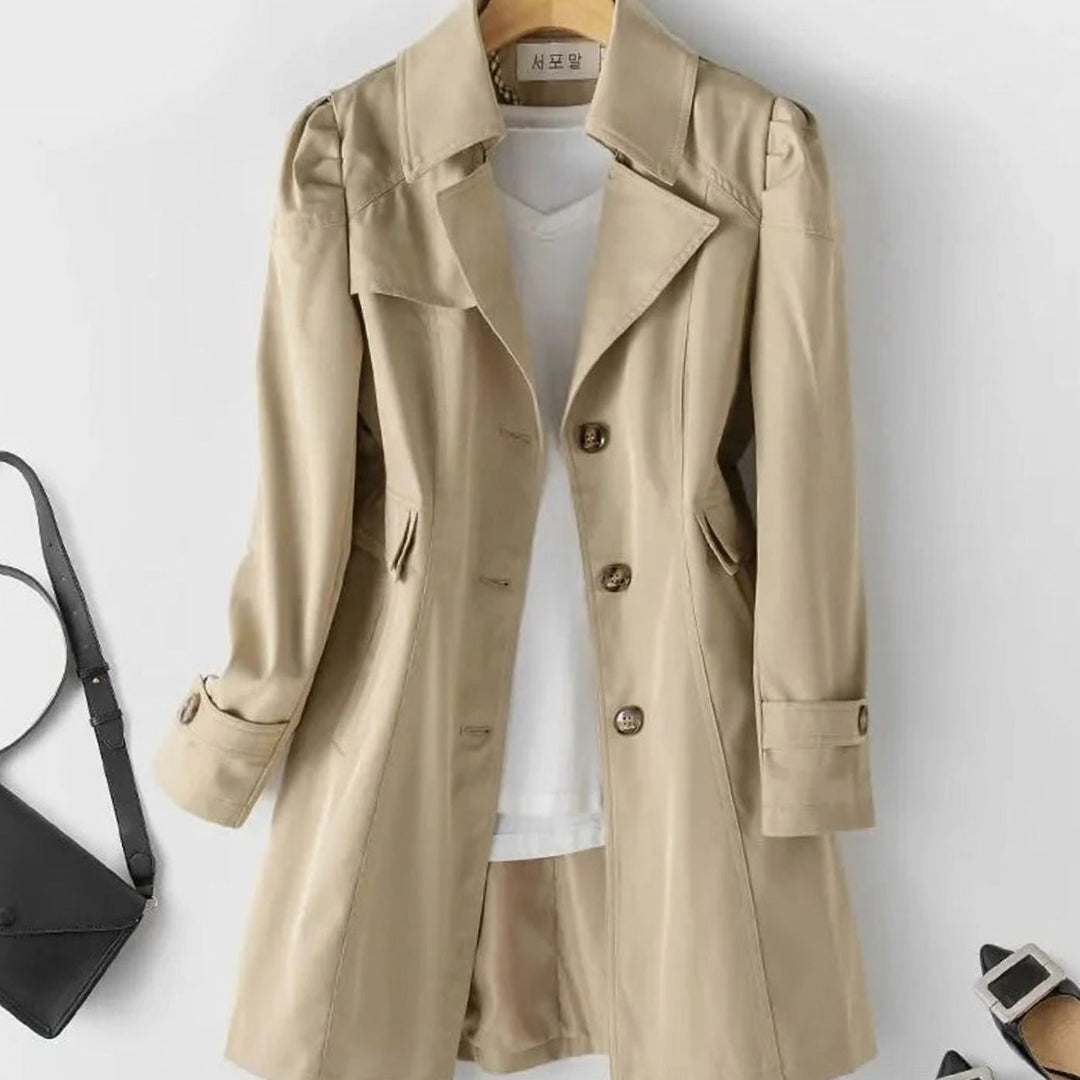 Women's Classic Belted Single-Breasted Mid-Length Trench Coat - Khaki