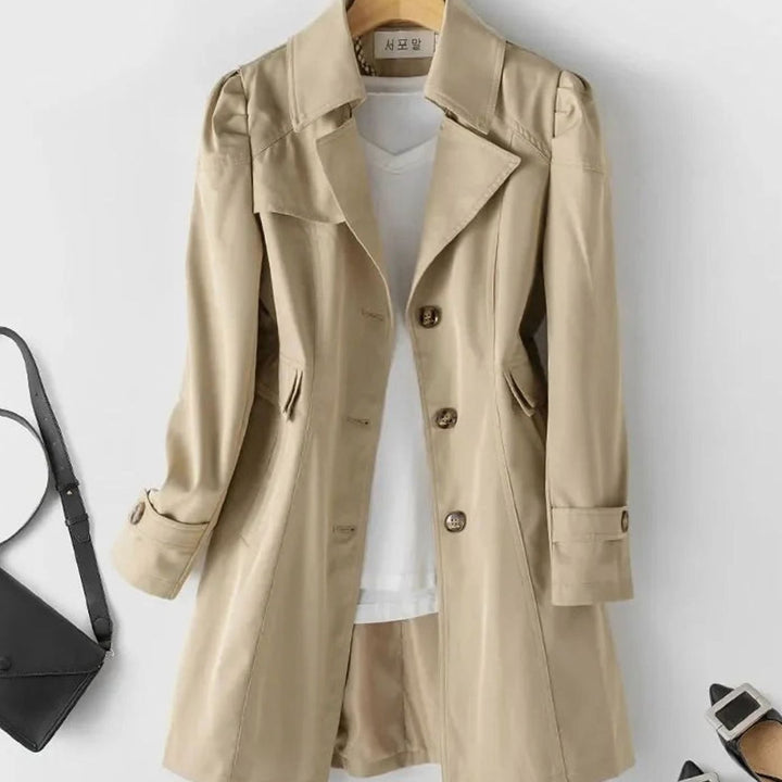 Women's Classic Belted Single-Breasted Mid-Length Trench Coat - Khaki