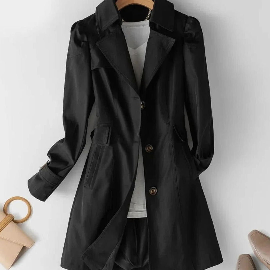 Women's Classic Belted Single-Breasted Mid-Length Trench Coat - Black