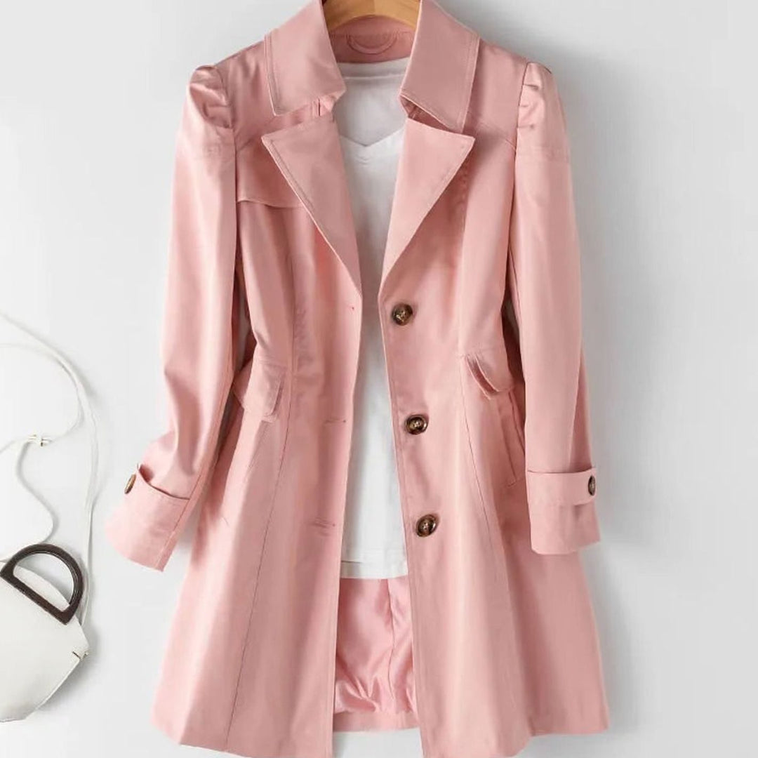 Women's Classic Button-Up Long-Line Trench Coat - Rose