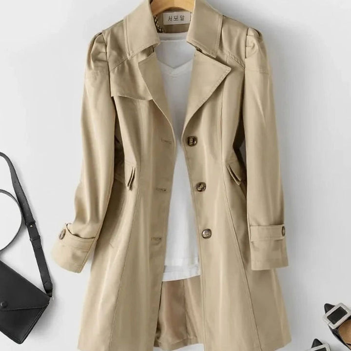 Women's Classic Button-Up Long-Line Trench Coat - Khaki