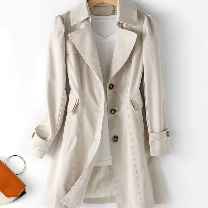 Women's Classic Button-Up Long-Line Trench Coat - Pearl