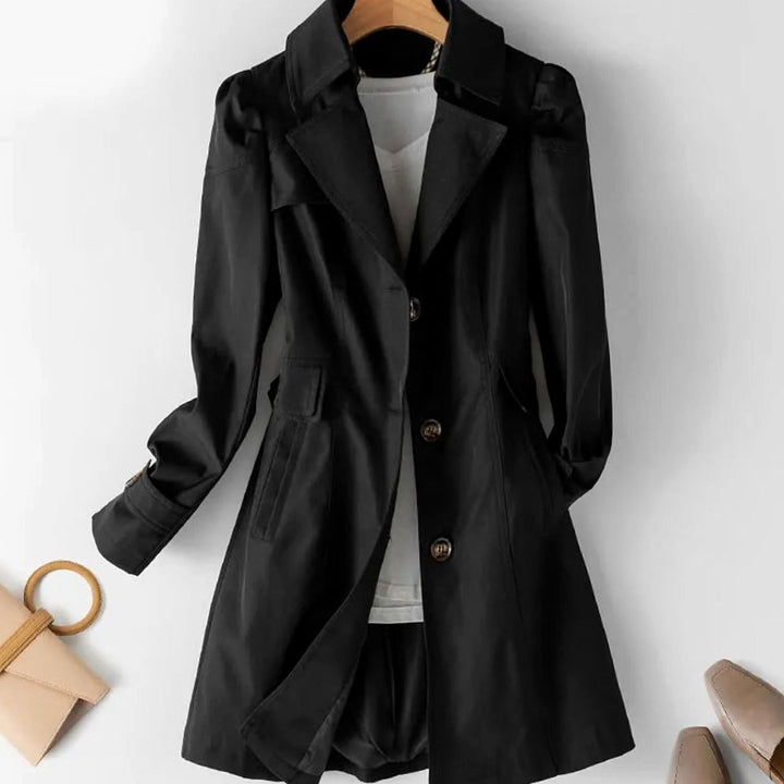 Women's Classic Button-Up Long-Line Trench Coat - Charcoal