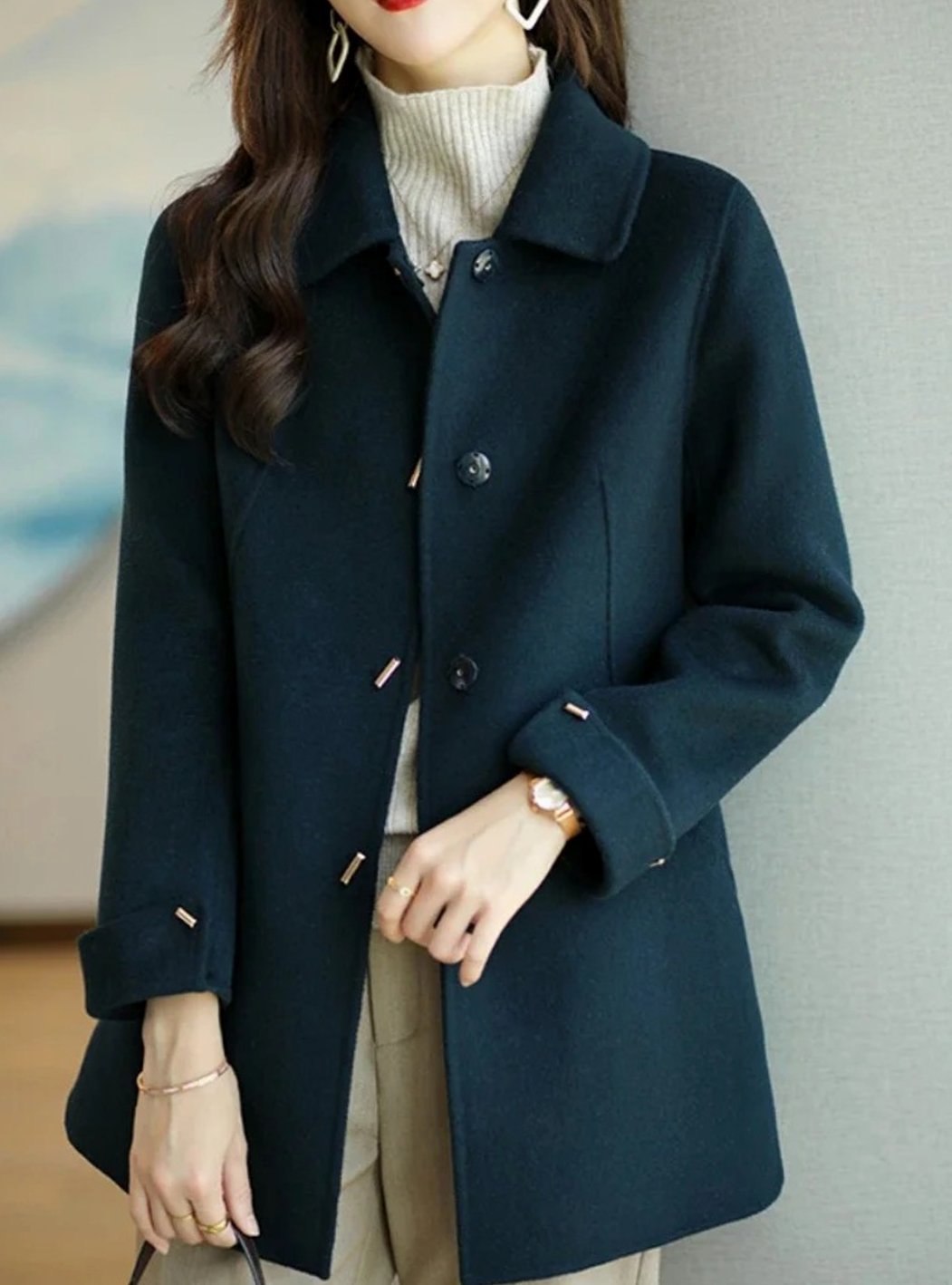 Women's Classic Button-Up Wool-Look Midi Coat