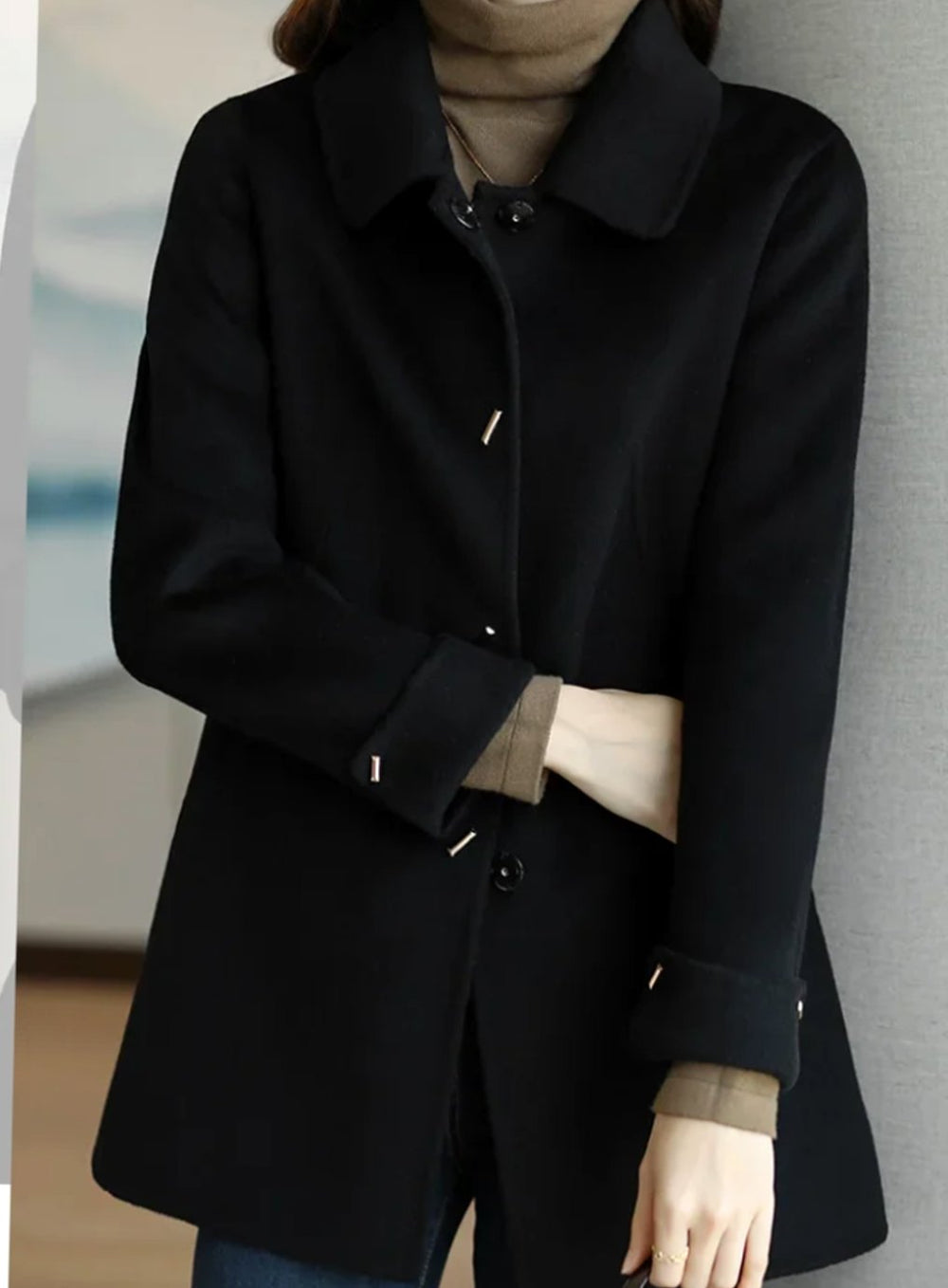 Women's Classic Button-Up Wool-Look Midi Coat