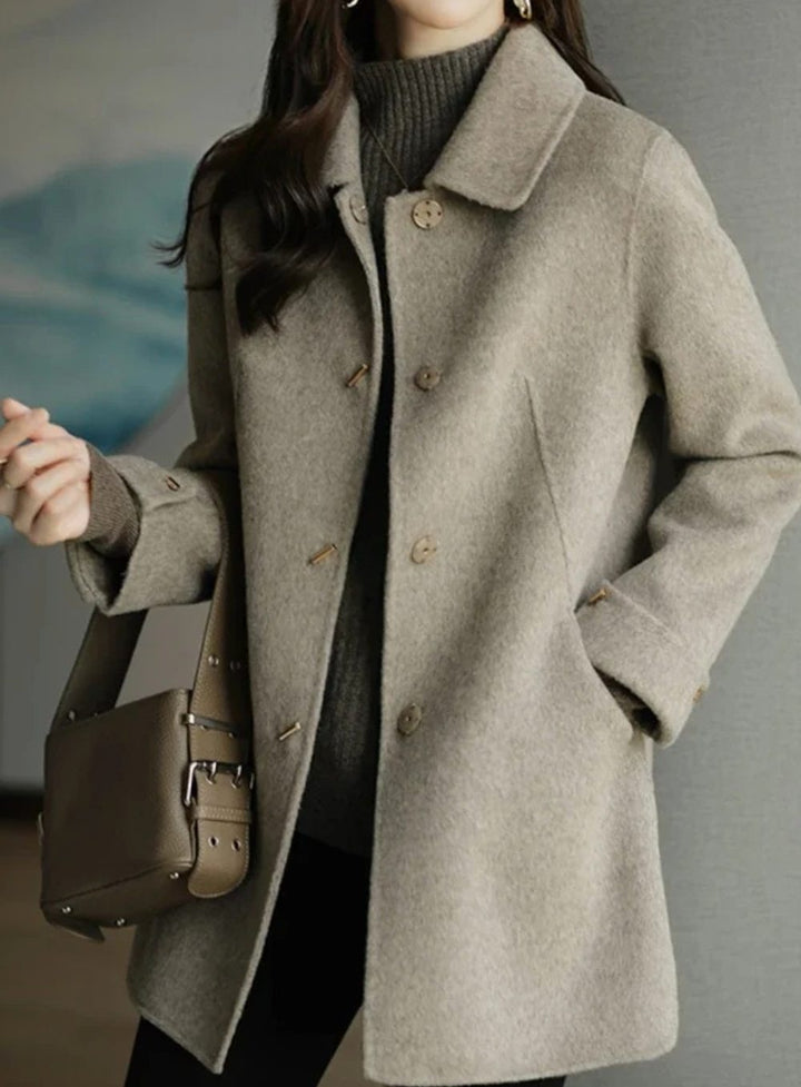 Women's Classic Button-Up Wool-Look Midi Coat