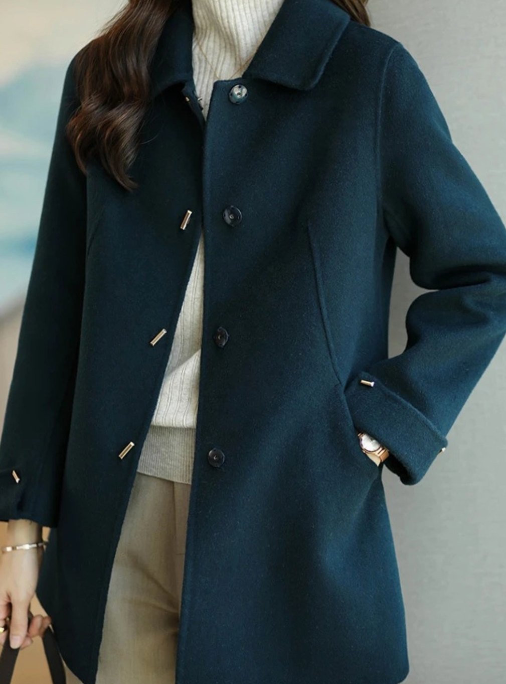 Women's Classic Button-Up Wool-Look Midi Coat
