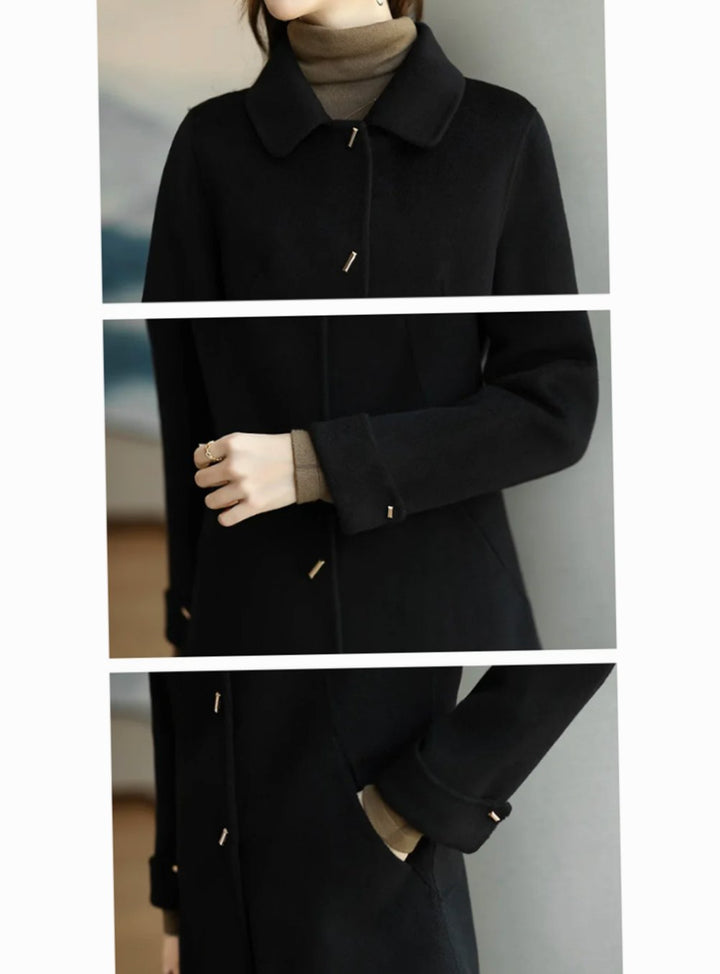 Women's Classic Button-Up Wool-Look Midi Coat