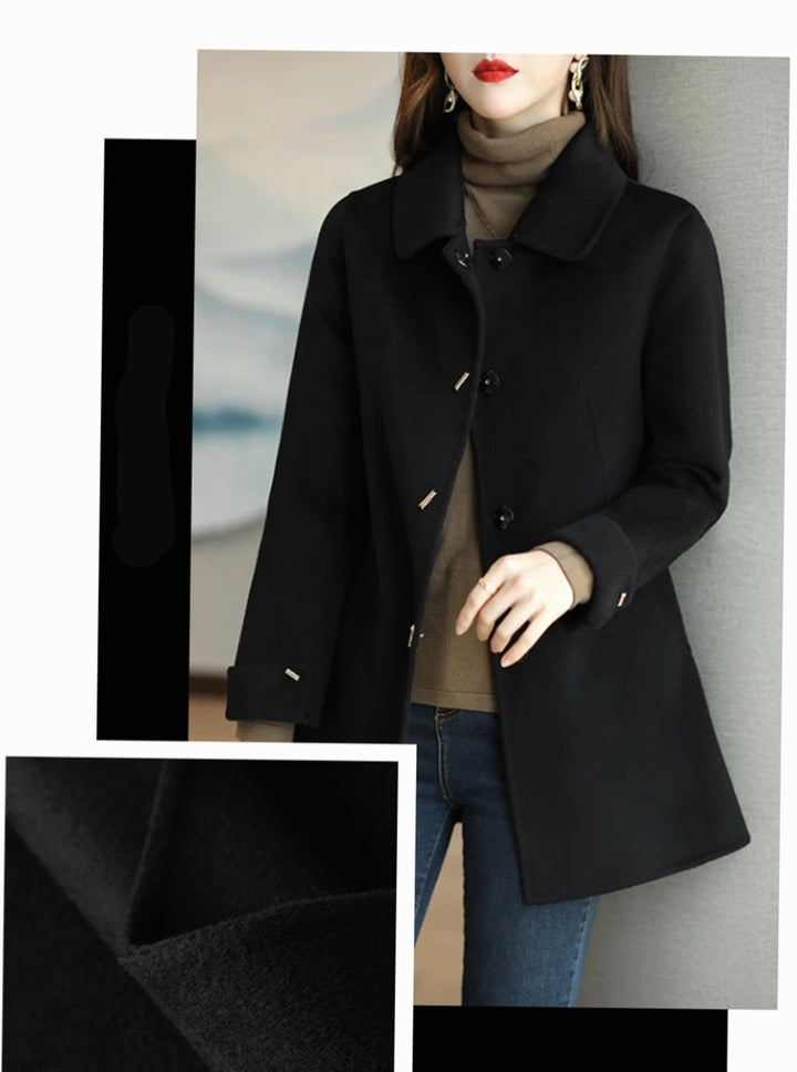 Women's Classic Button-Up Wool-Look Midi Coat